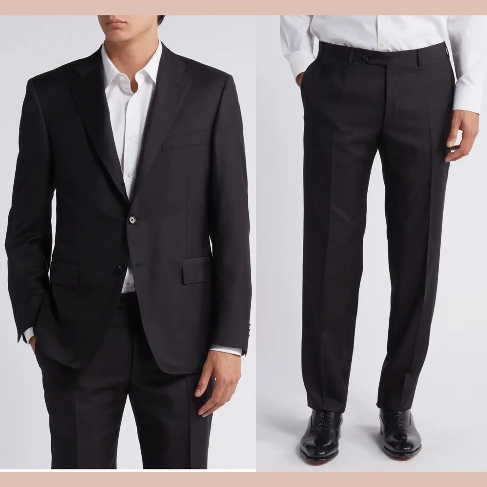 NEW‎ $2295 Canali [ 56C 38 ] 2 Piece Solid Wool Suit Set in Black #J2174